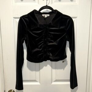 Tic toc crop velvety button shirt